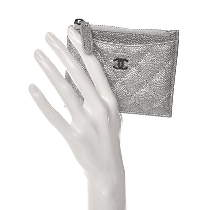 Chanel Metallic Caviar Quilted Card Holder Silver 2 of 7