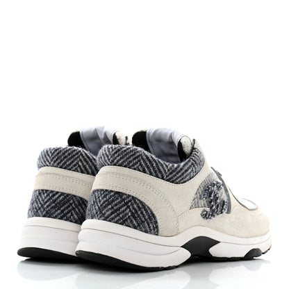 Chanel Fabric Suede Calfskin Womens CC Sneakers 36.5 Ivory Light Gray White 4 of 11