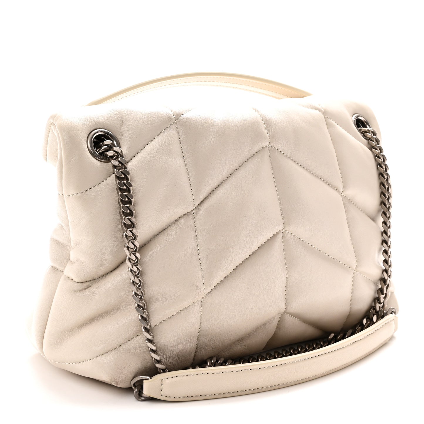 Lambskin Quilted Small Loulou Puffer Monogram Chain Satchel Crema Soft