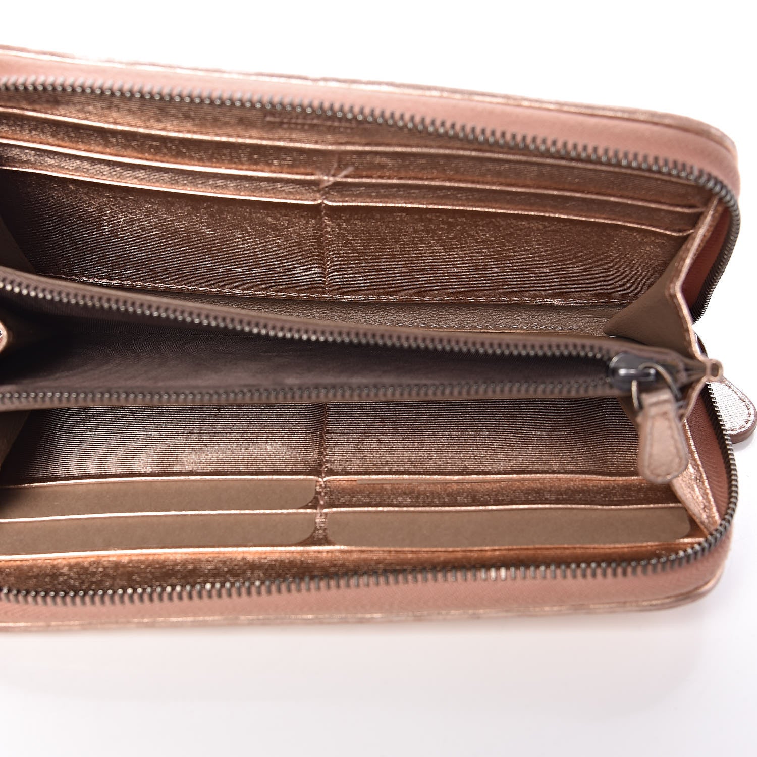 Bottega Veneta Metallic Grosgrain Intrecciato Zip Around Wallet Rose Gold 5 of 11