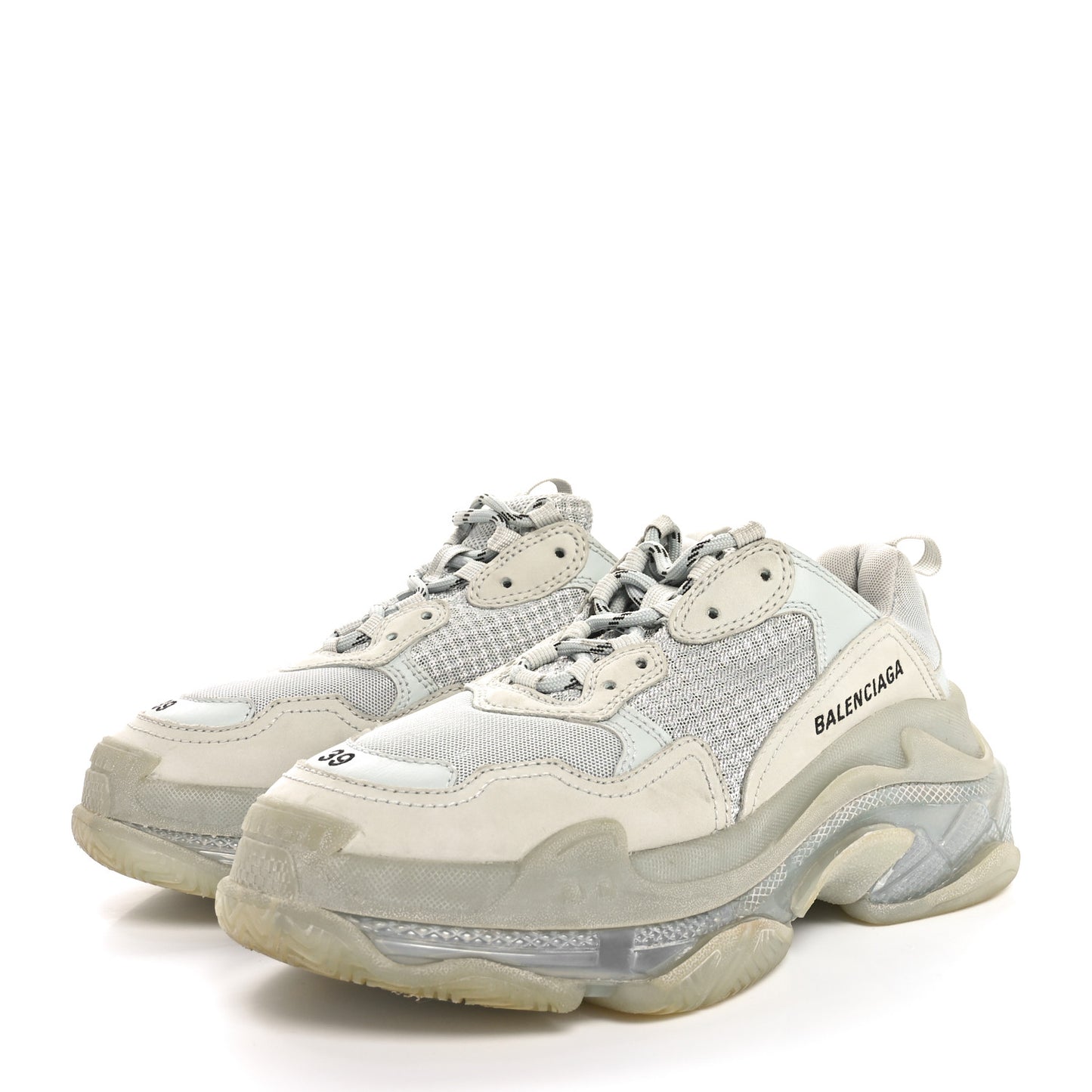 Fabric Mesh Clear Sole Womens Triple S Sneakers 39 Pearl Grey