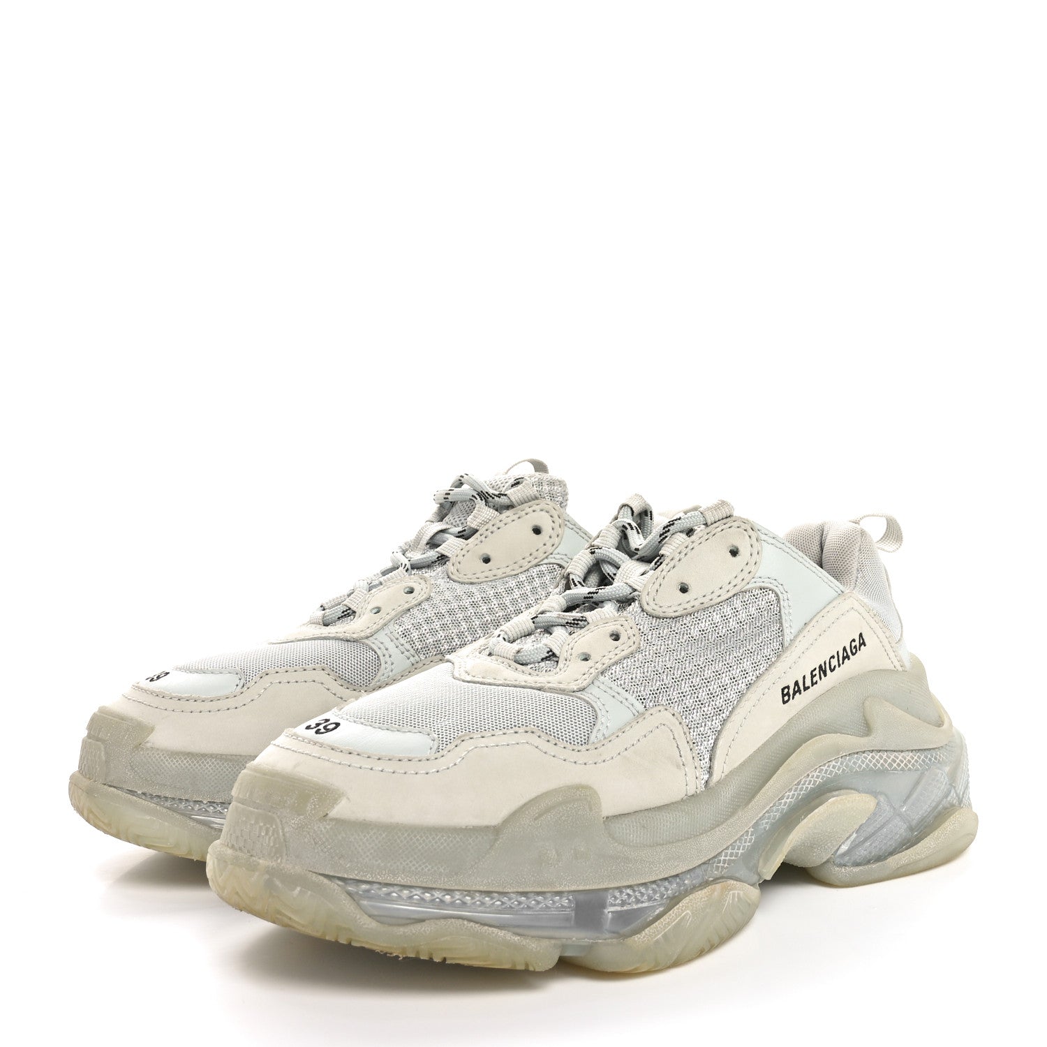 Balenciaga Fabric Mesh Clear Sole Womens Triple S Sneakers 39 Pearl Grey 4 of 10