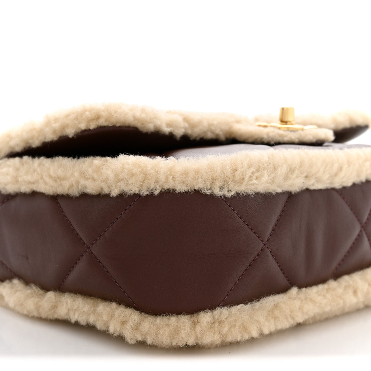 Shearling Lambskin Quilted Furry Coco Flap Beige Dark Brown