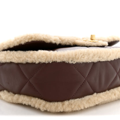 Chanel Shearling Lambskin Quilted Furry Coco Flap Beige Dark Brown 9 of 10