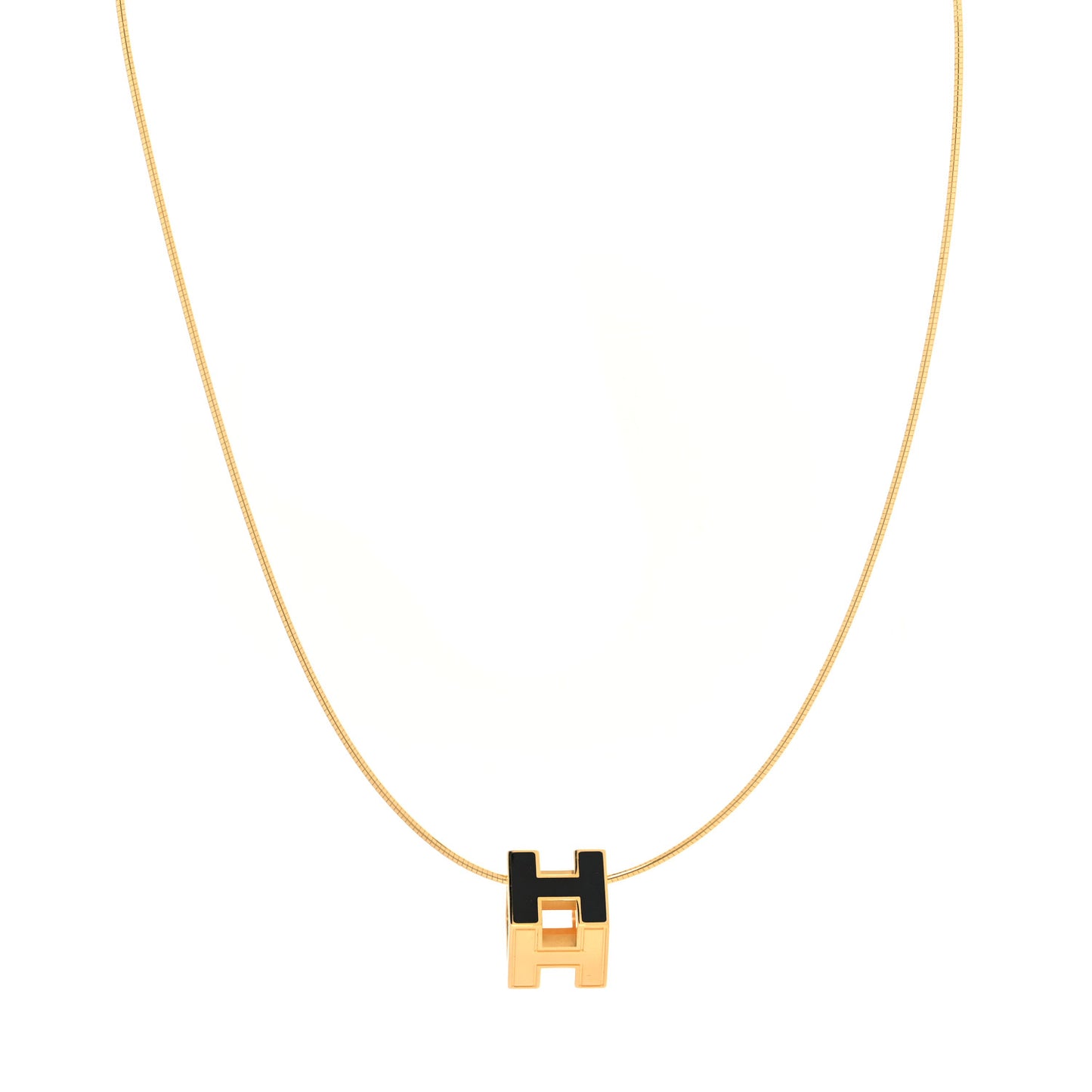 Gold Lacquered Cage d'H Pendant Necklace Black
