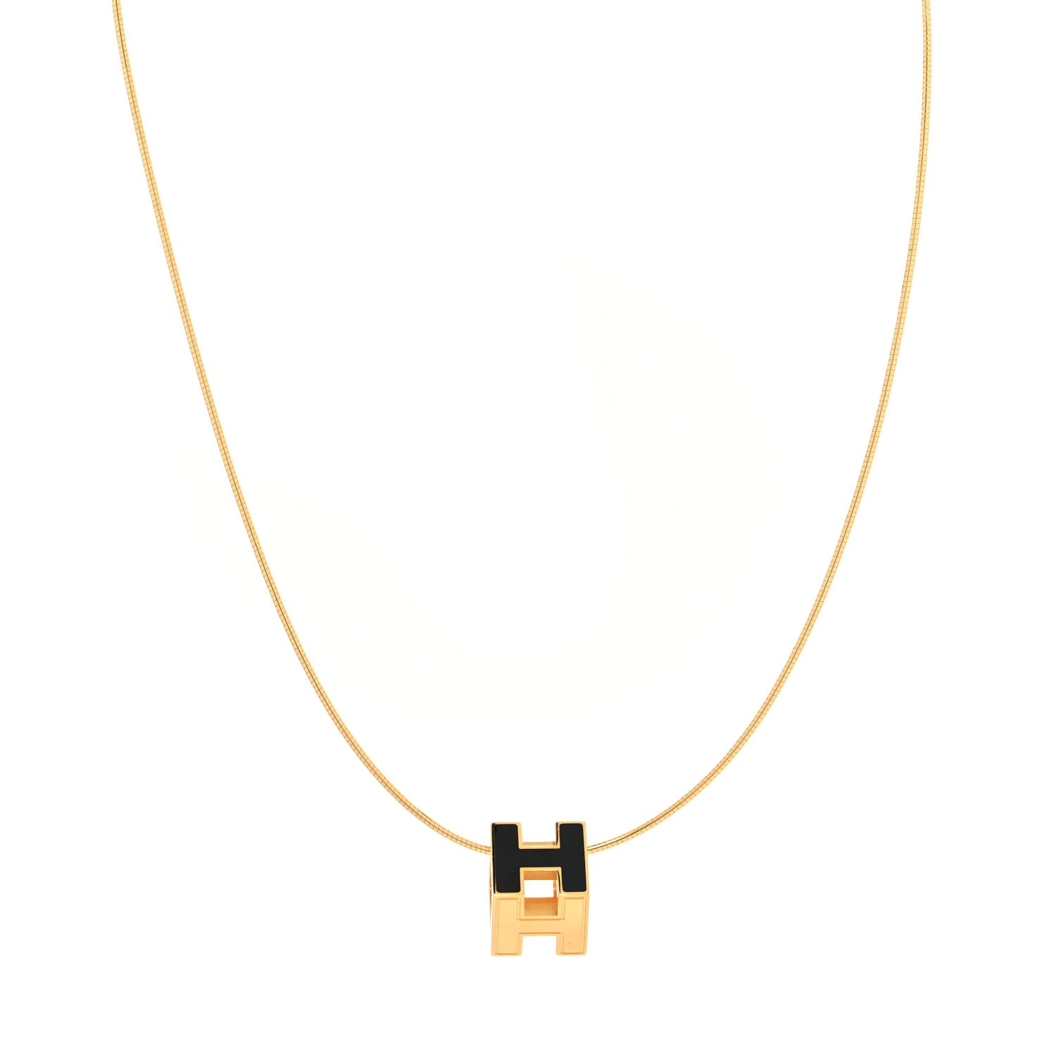Hermes Gold Lacquered Cage d'H Pendant Necklace Black 1 of 5