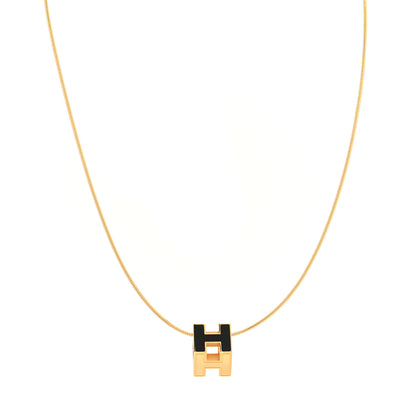 Hermes Gold Lacquered Cage d'H Pendant Necklace Black 1 of 5