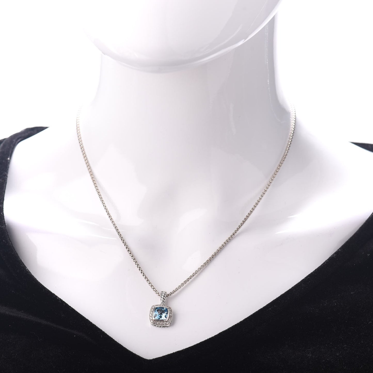 Sterling Silver Diamond Blue Topaz 7mm Petite Albion Pendant Necklace