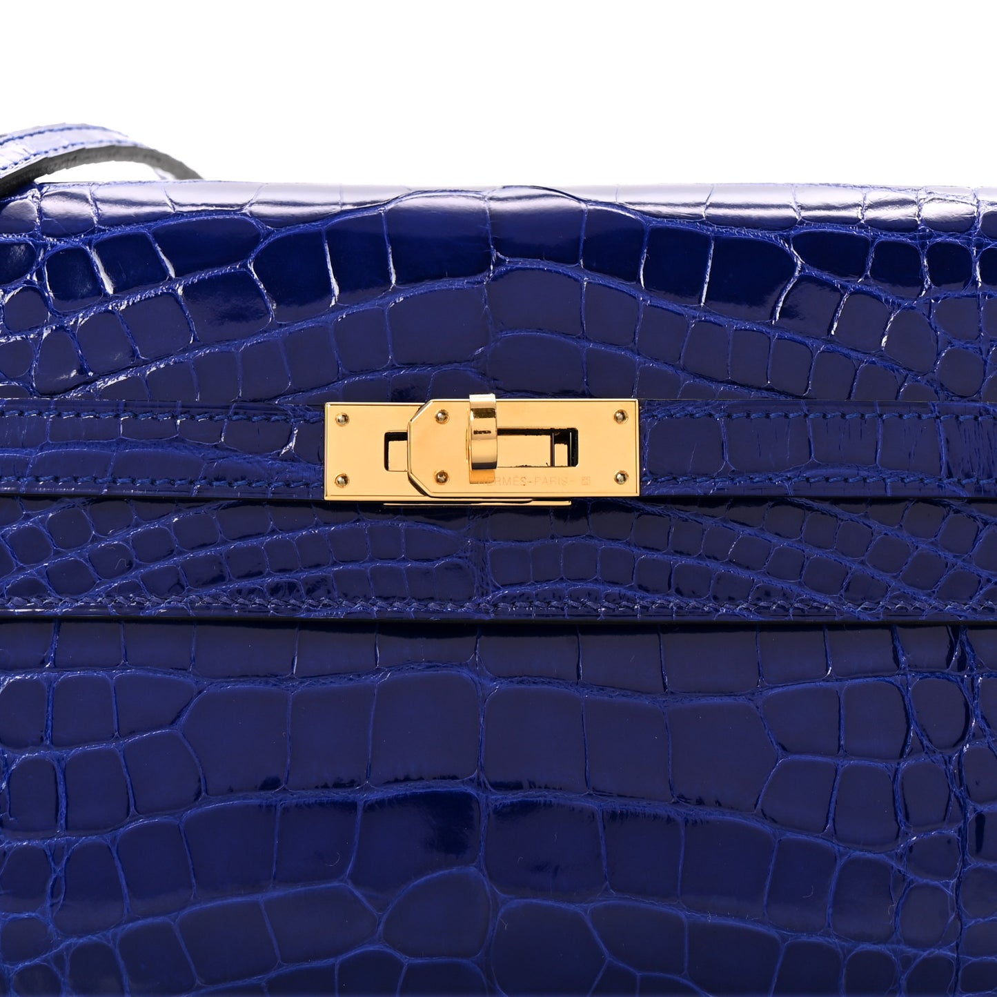 Shiny Alligator Kelly Wallet To Go Bleu Electrique