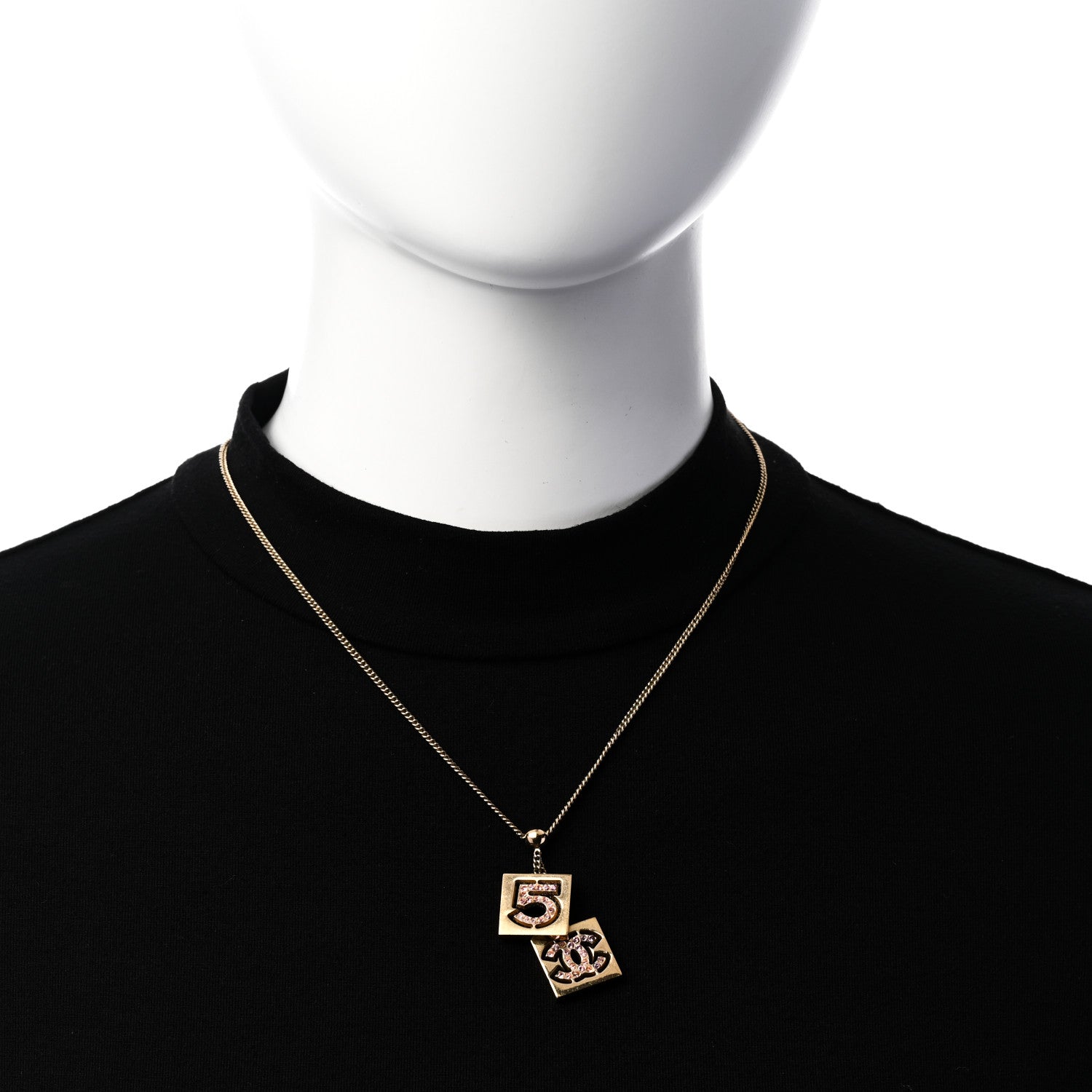 Chanel Crystal CC No.5 Necklace Gold Pink 2 of 5