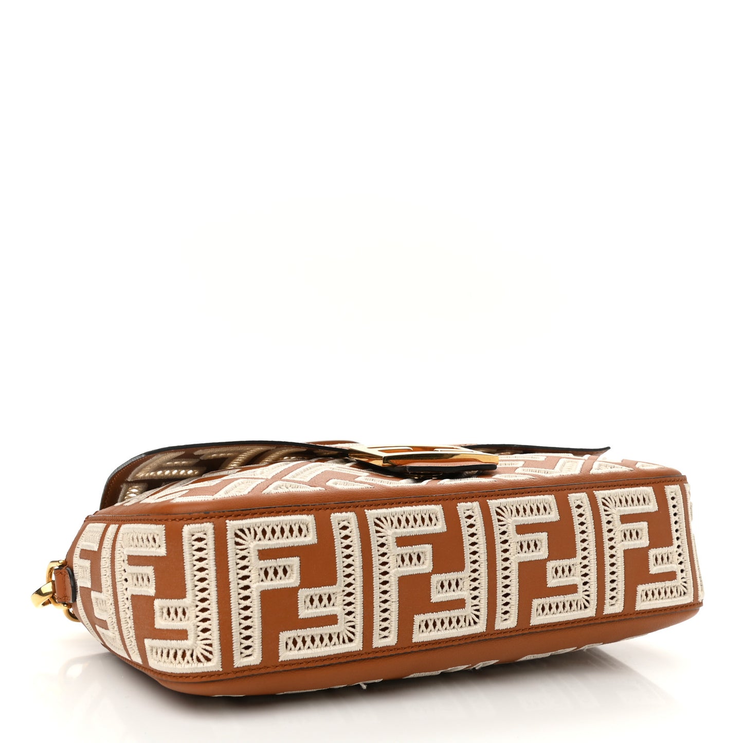 Vitello Seta FF Ajour Embroidered Baguette Brandy