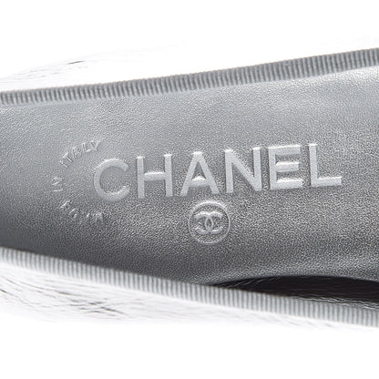 Chanel Metallic Calfskin Cap Toe CC Ballerina Flats 36.5 Silver 7 of 9