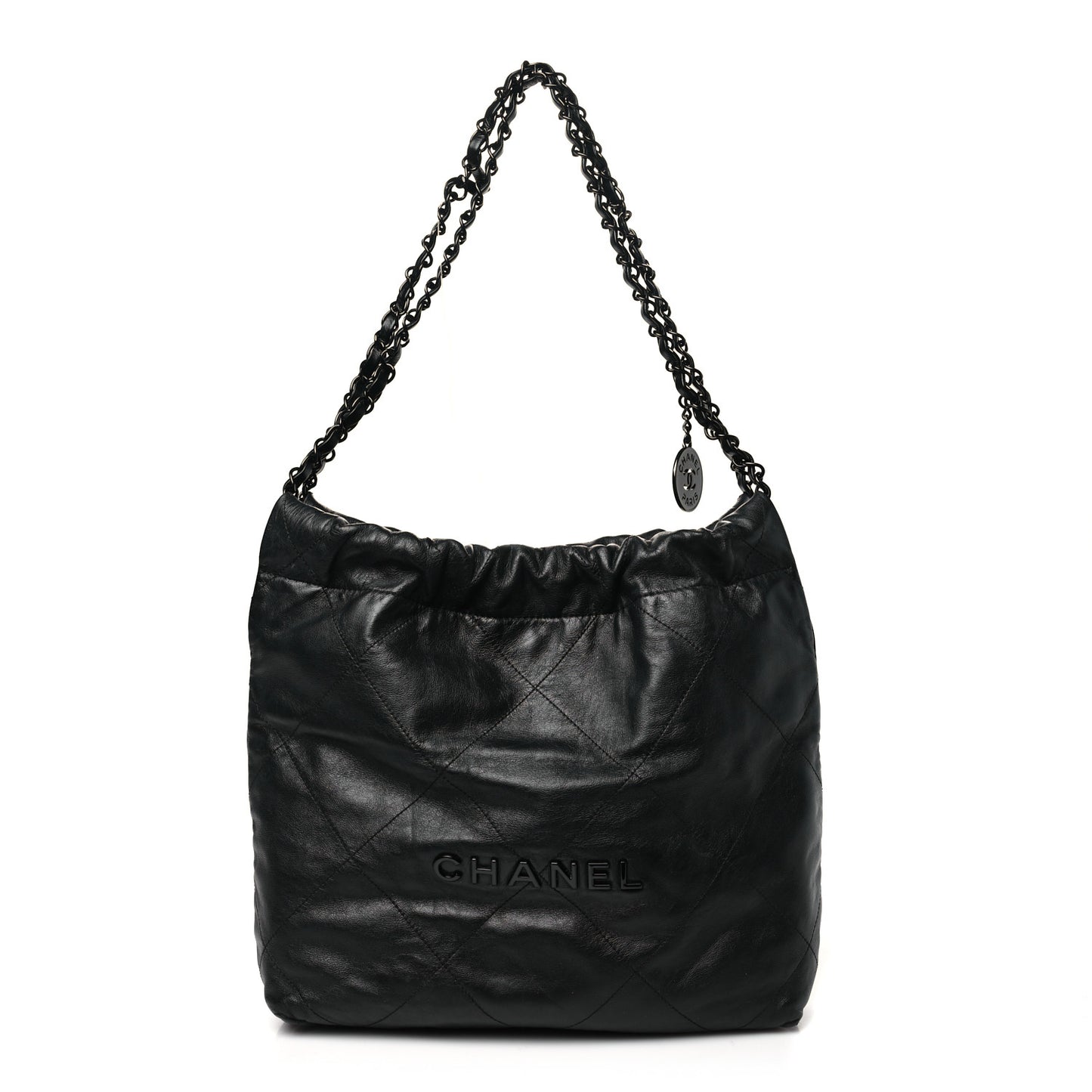 Shiny Calfskin Quilted Small Chanel 22 So Black