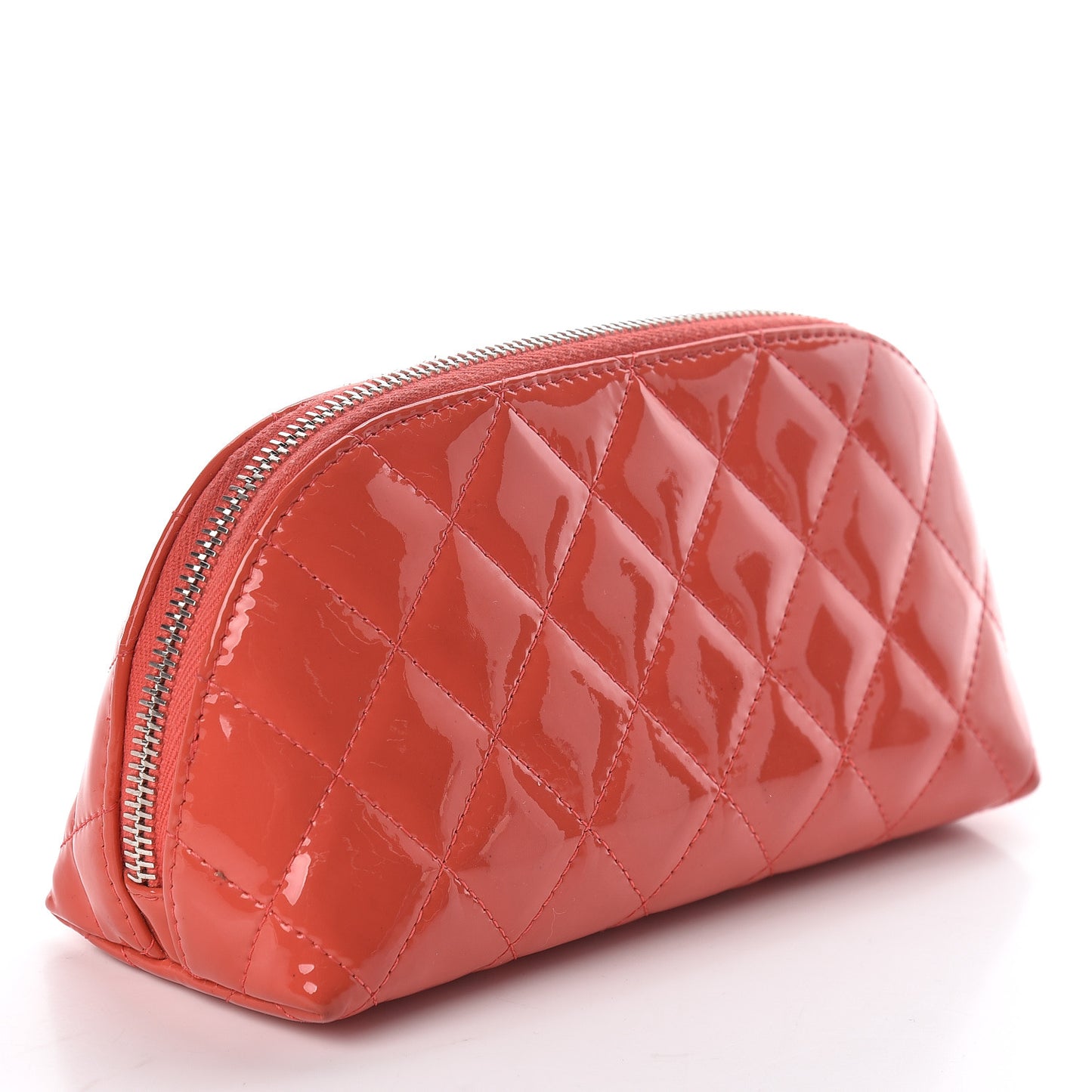 Patent Quilted Cosmetic Case Coral