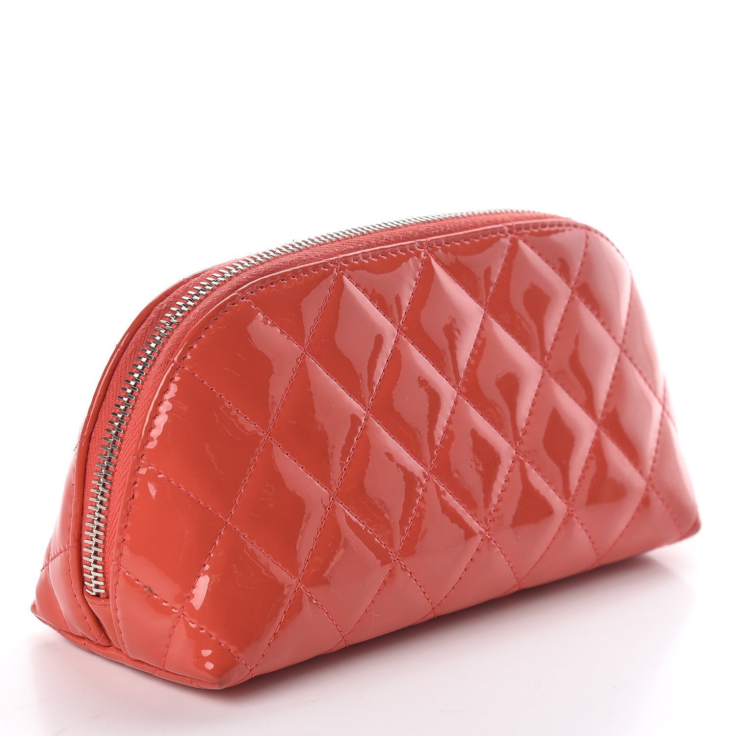 Chanel Patent Quilted Cosmetic Case Coral 3 of 8