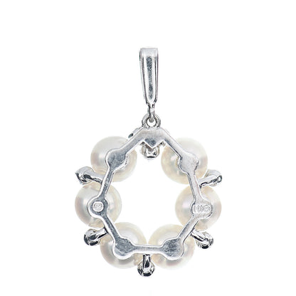 Mikimoto 18K White Gold Diamond Akoya Pearl 5-5.5mm Wreath Pendant 2 of 3