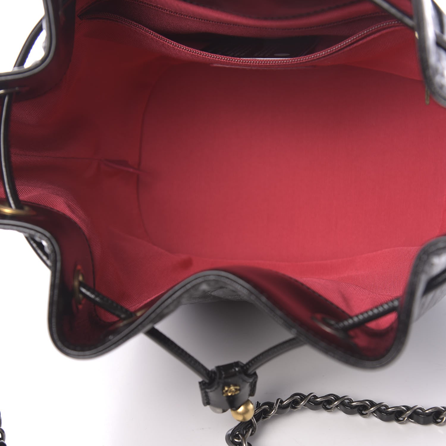 Chanel Shiny Aged Calfskin CC Chain Drawstring Bag Black 5 of 11