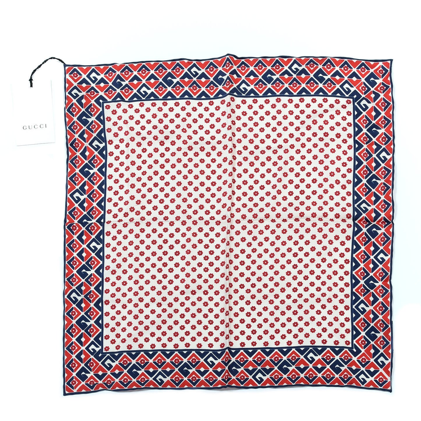Silk Twill Plainmetric Square Scarf Ivory Blue