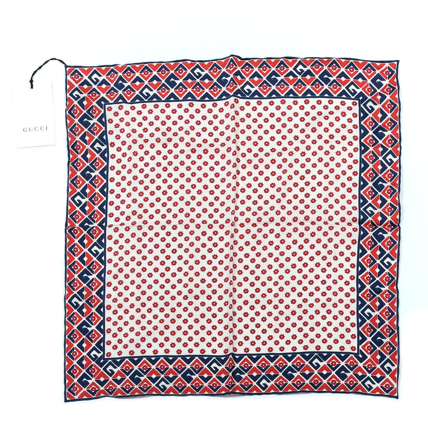 Gucci Silk Twill Plainmetric Square Scarf Ivory Blue 1 of 3