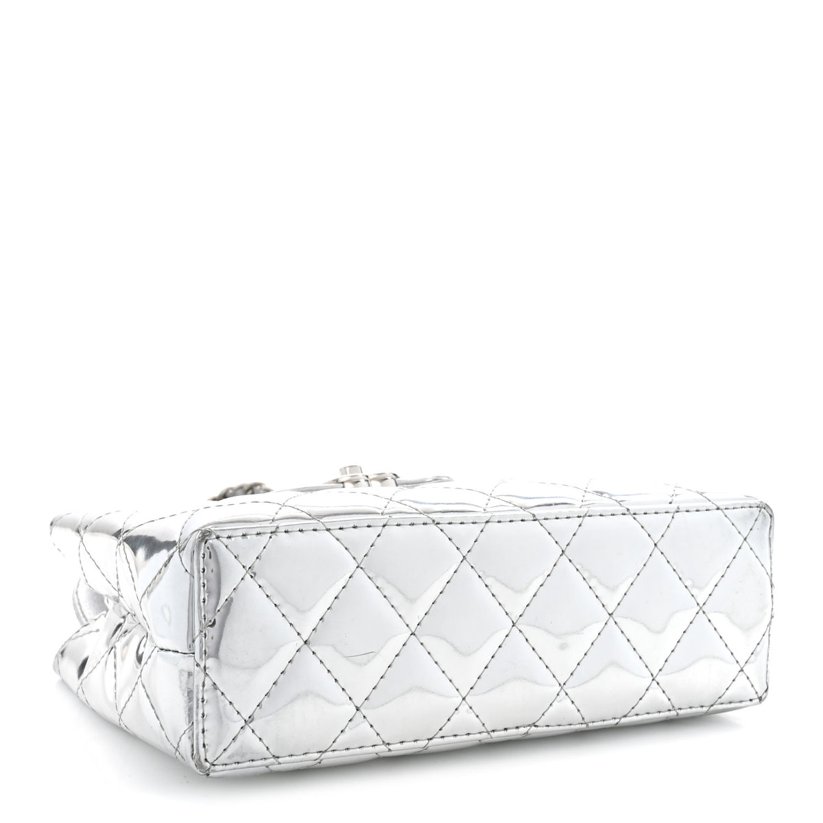 Mirror Calfskin Metallic Calfskin Quilted Nano Kelly Shopper Silvery