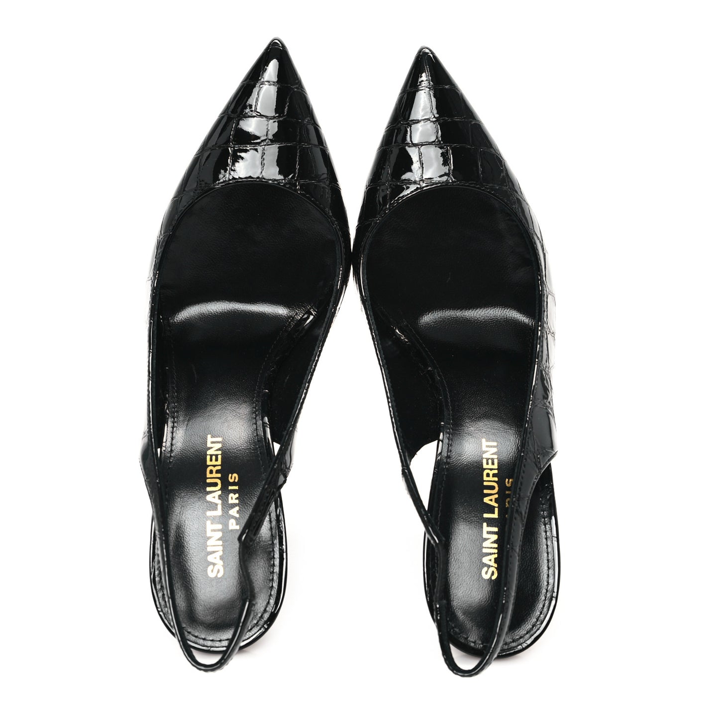 Patent Opyum Crocodile Embossed Slingback Pumps 36 Black