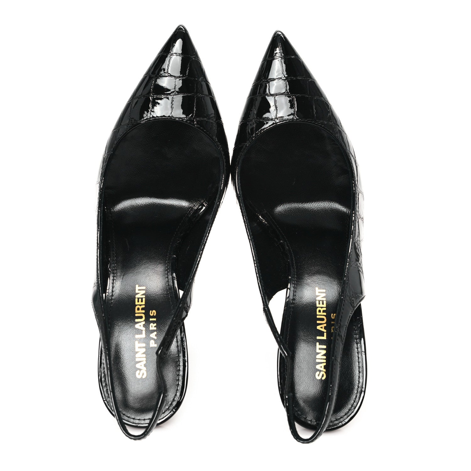 Saint Laurent Patent Opyum Crocodile Embossed Slingback Pumps 36 Black 2 of 10