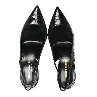 Saint Laurent Patent Opyum Crocodile Embossed Slingback Pumps 36 Black 2 of 10