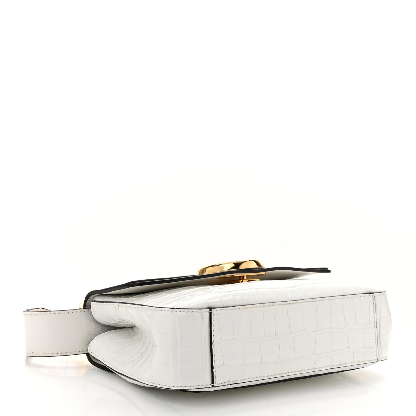 Calfskin Crocodile Embossed Small C Double Carry Bag Brilliant White