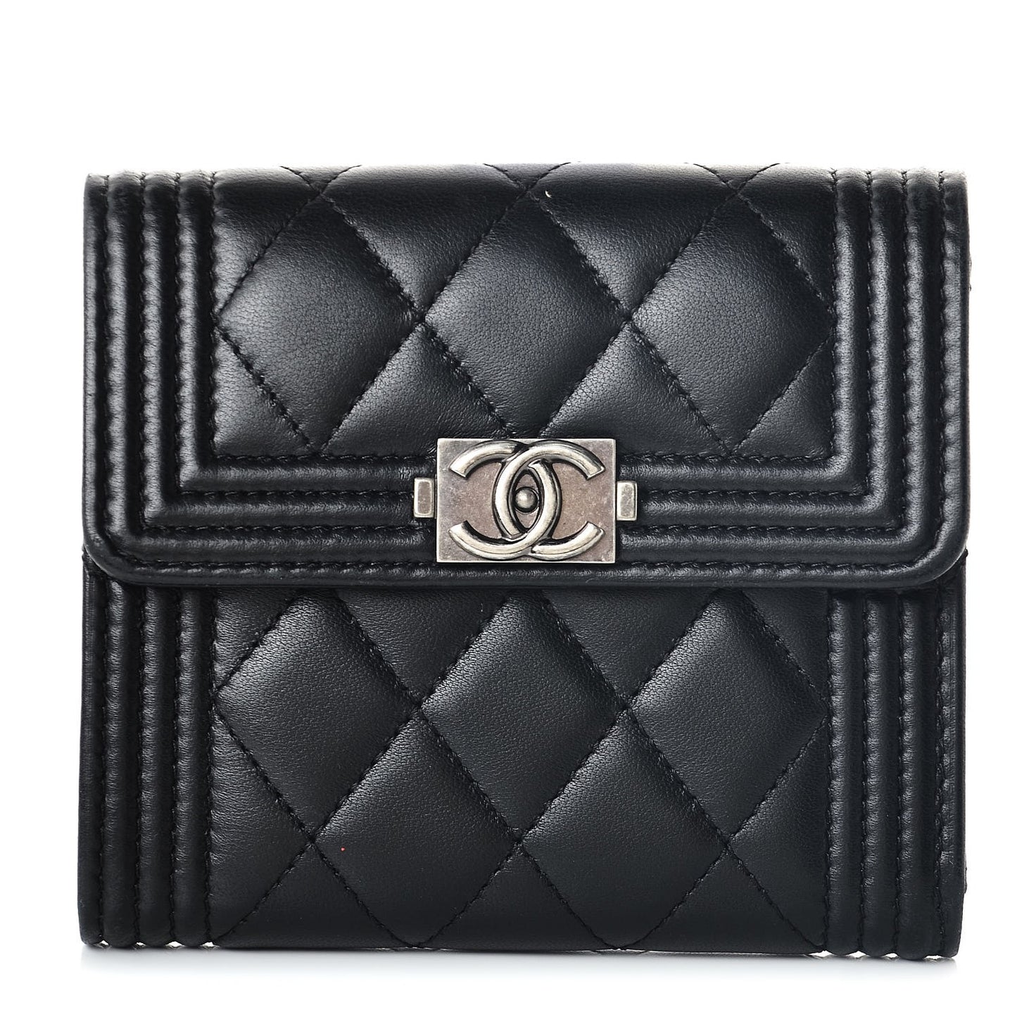Lambskin Quilted Compact Boy Wallet Black