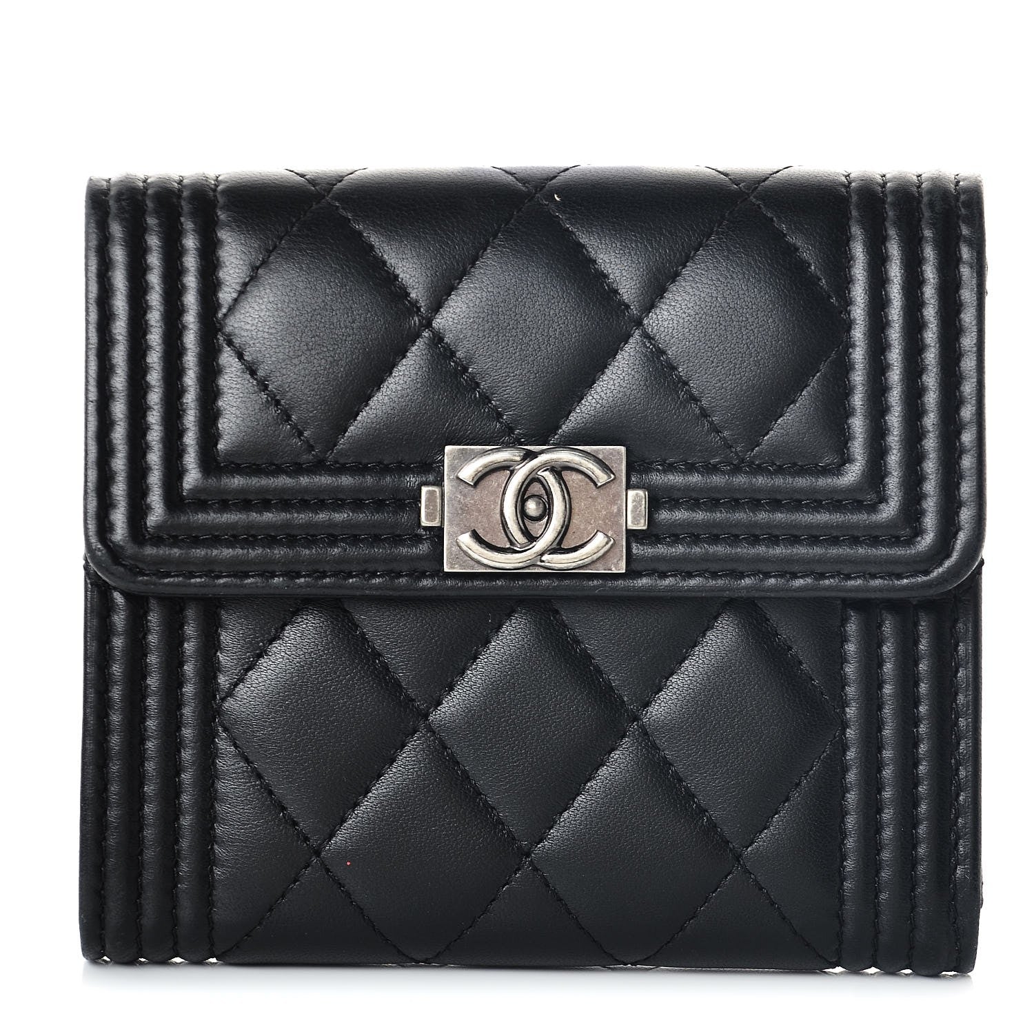 Chanel Lambskin Quilted Compact Boy Wallet Black 1 of 8