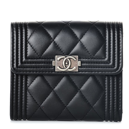 Chanel Lambskin Quilted Compact Boy Wallet Black 1 of 8