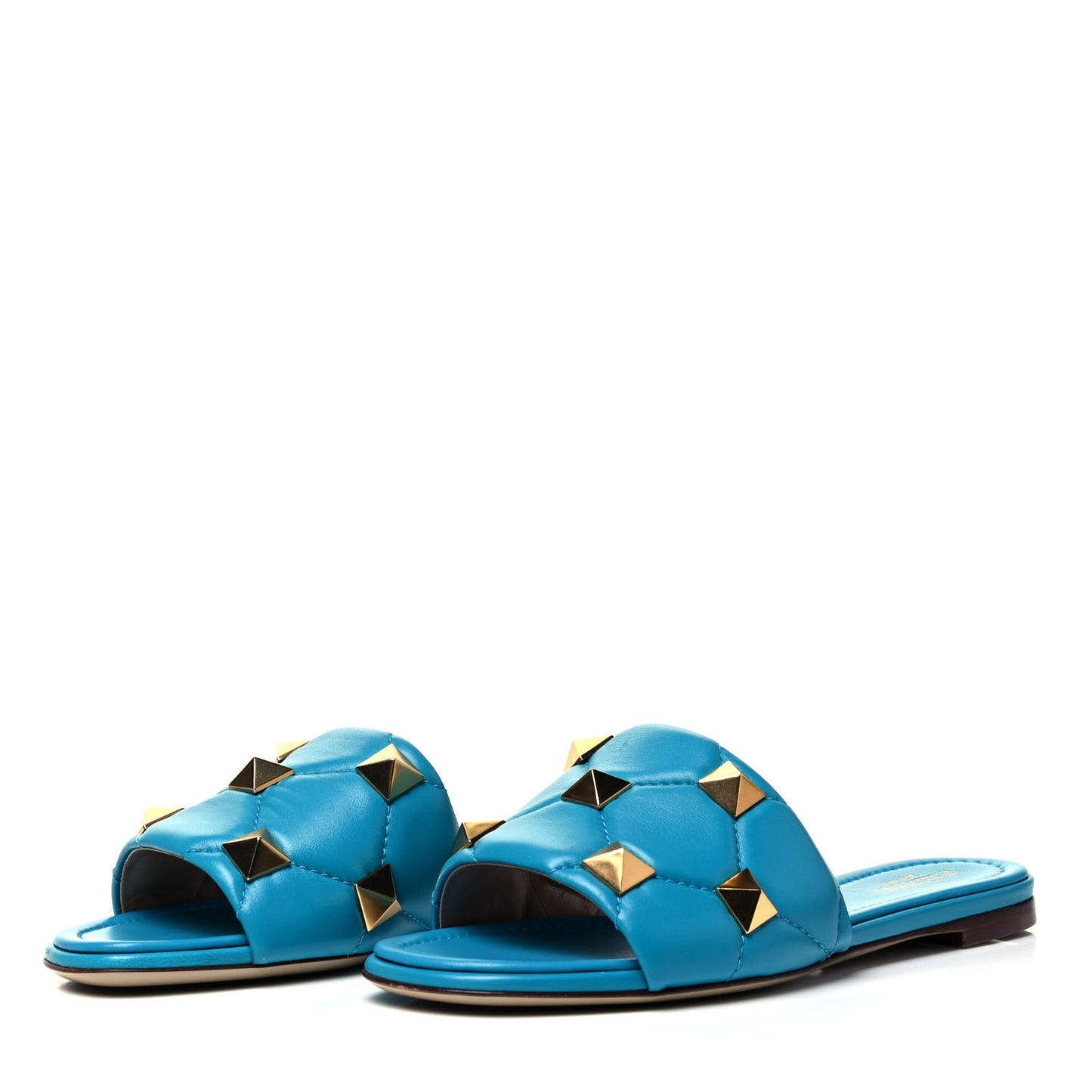 Nappa Roman Stud Flat Slide Sandals 37.5 Sky Fall