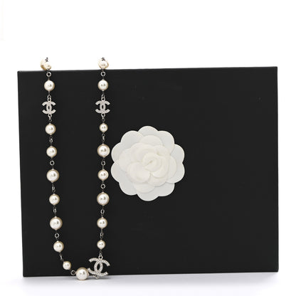 Chanel Crystal Pearl CC Long Necklace Silver 7 of 7