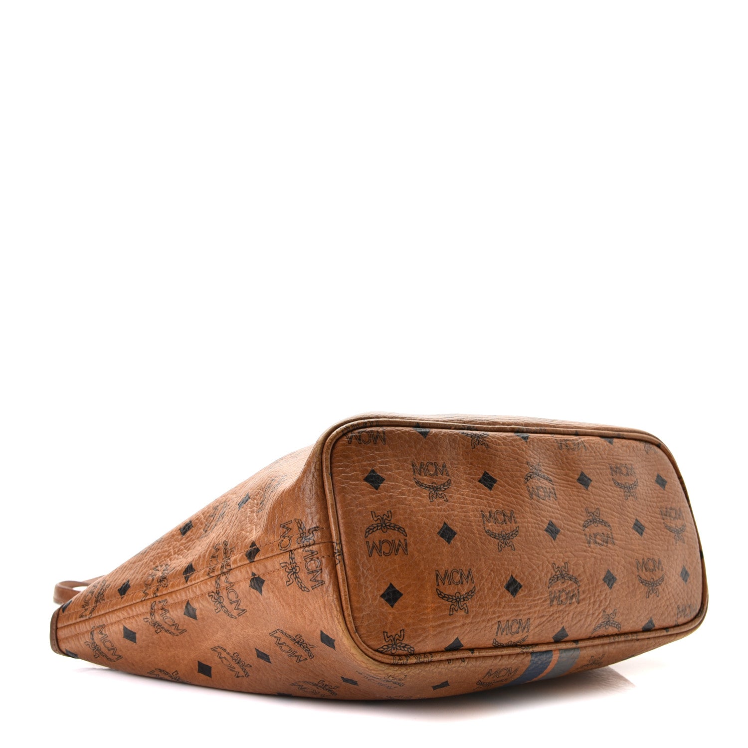 MCM Visetos Dog Bone Striped Shopper Tote Cognac 10 of 12