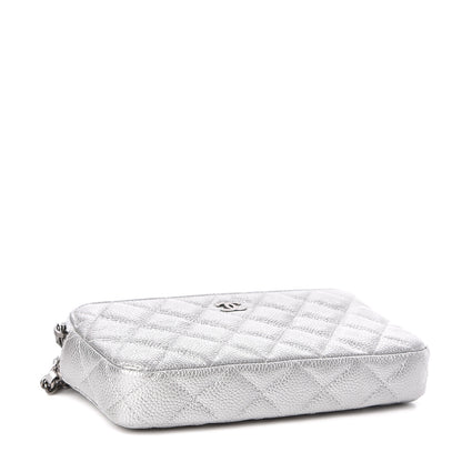 Chanel Metallic Caviar Quilted Small Clutch With Chain Silver 4 of 12