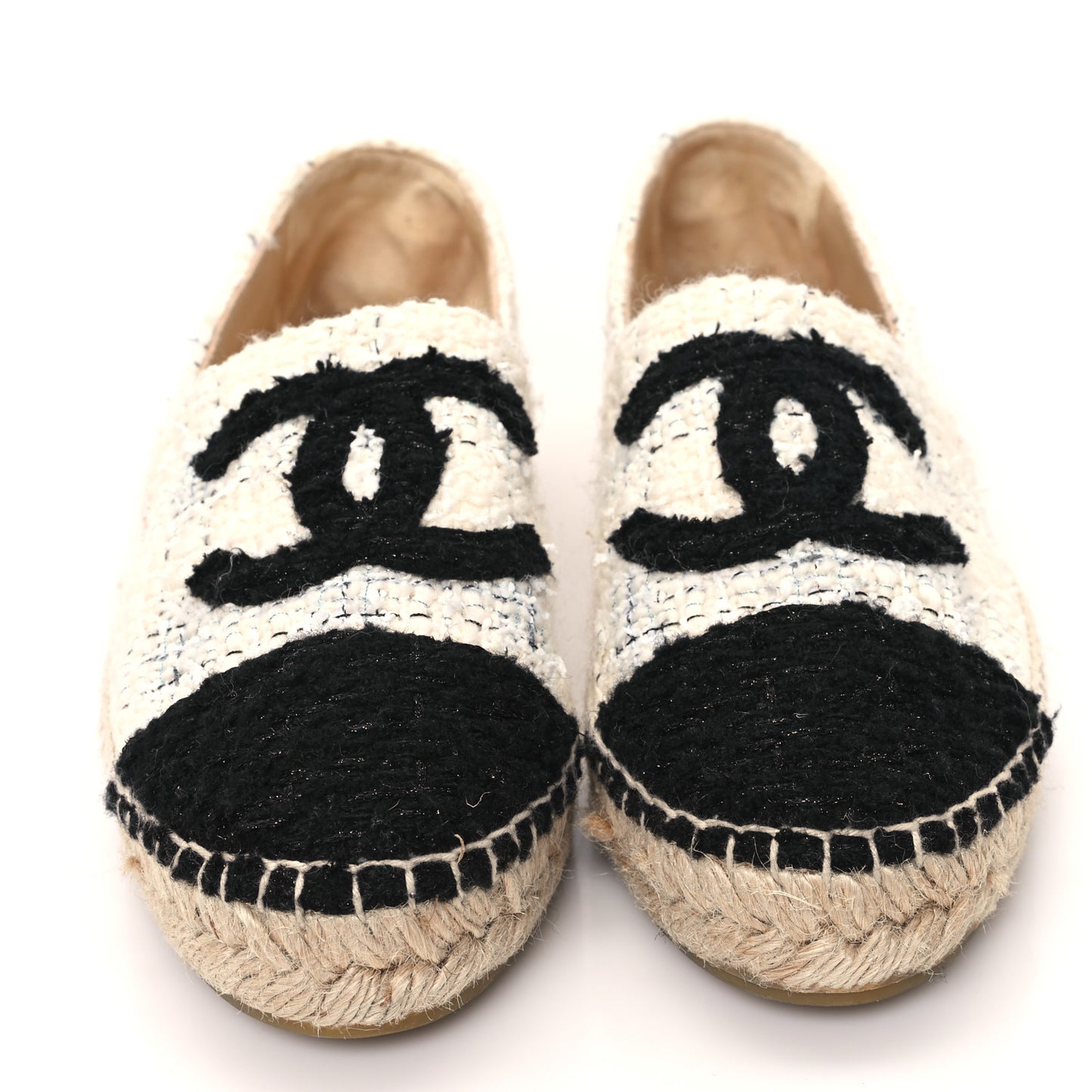 Tweed Grosgrain CC Espadrilles 39 White Black