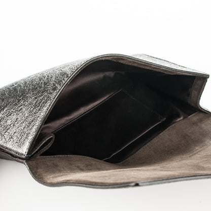 Saint Laurent Metallic Textured Large Belle De Jour Clutch Dark Silver 5 of 8
