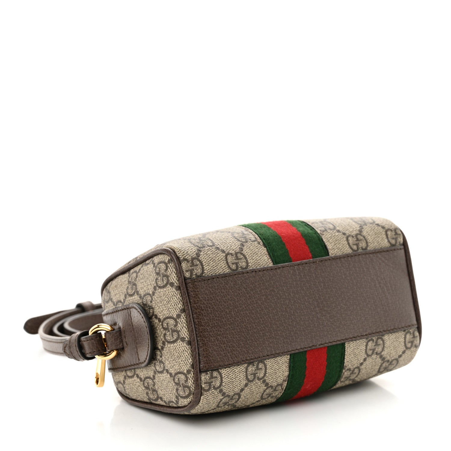 Gucci GG Supreme Monogram Textured Dollar Calfskin Web Super Mini Ophidia Top Handle Bowler Bag Beige Ebony New Acero 4 of 9