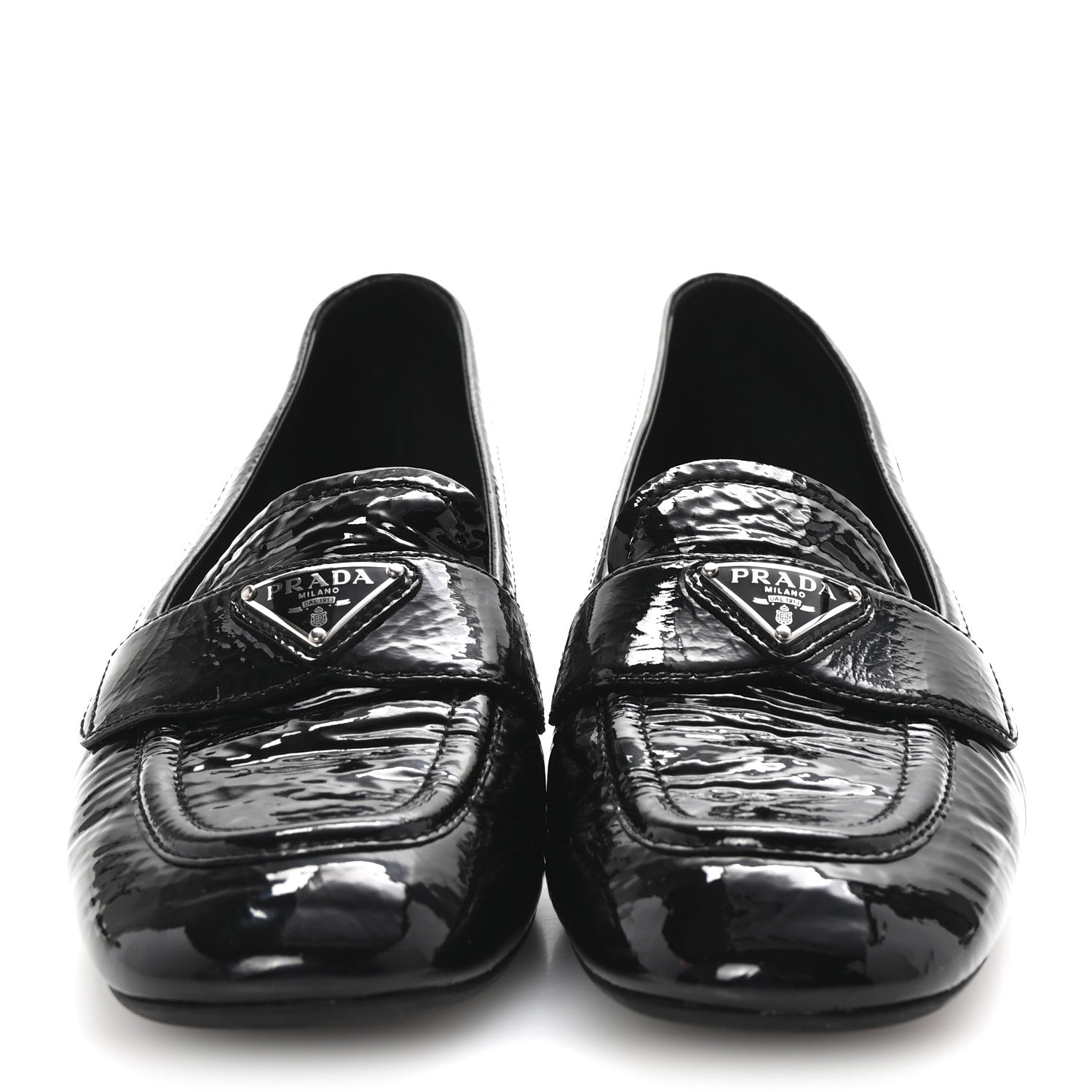 Prada Naplak Metal Triangle Logo 30mm Loafer Pumps 38 Black 3 of 9