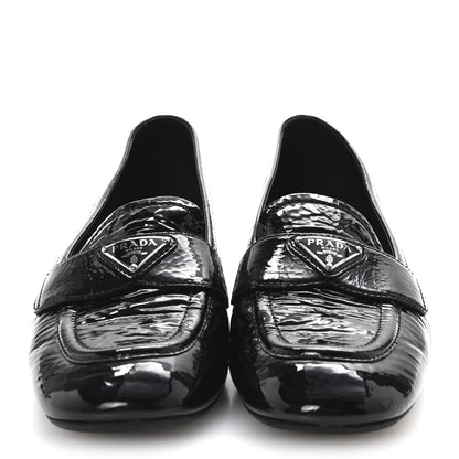 Prada Naplak Metal Triangle Logo 30mm Loafer Pumps 38 Black 3 of 9