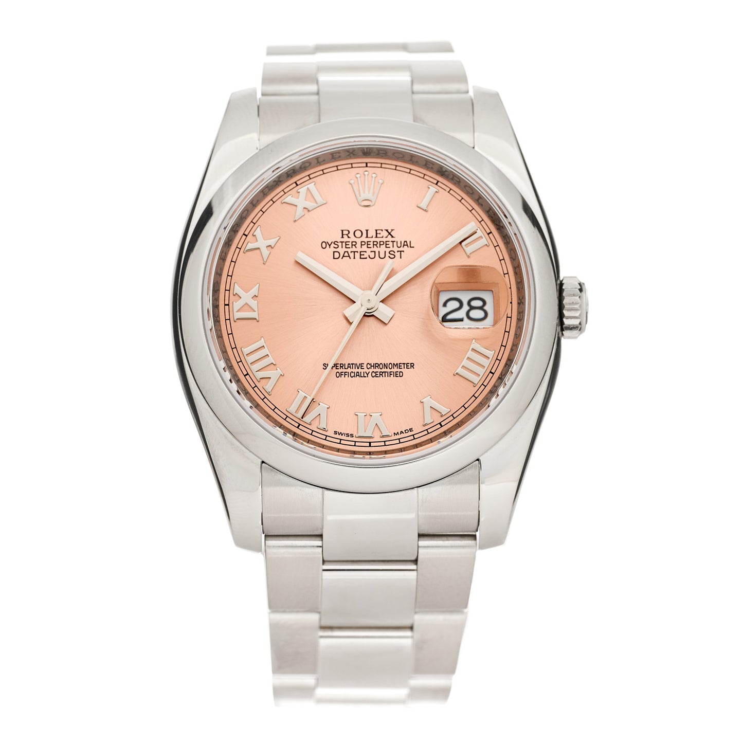 Stainless Steel 36mm Oyster Perpetual Datejust Watch Pink Roman 116200