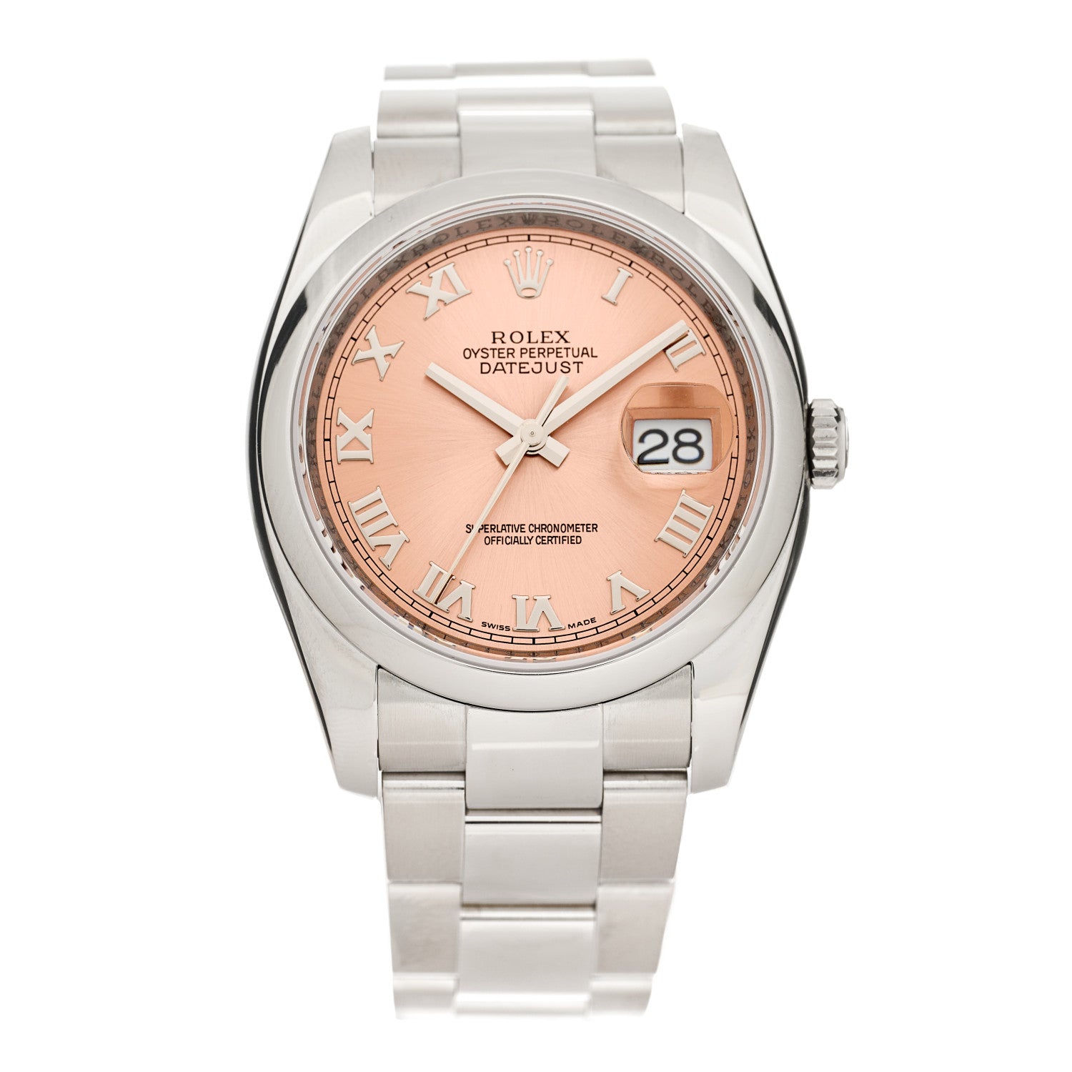 Rolex Stainless Steel 36mm Oyster Perpetual Datejust Watch Pink Roman 116200 1 of 5