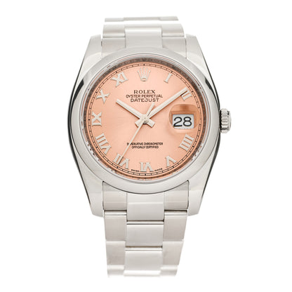 Rolex Stainless Steel 36mm Oyster Perpetual Datejust Watch Pink Roman 116200 1 of 5
