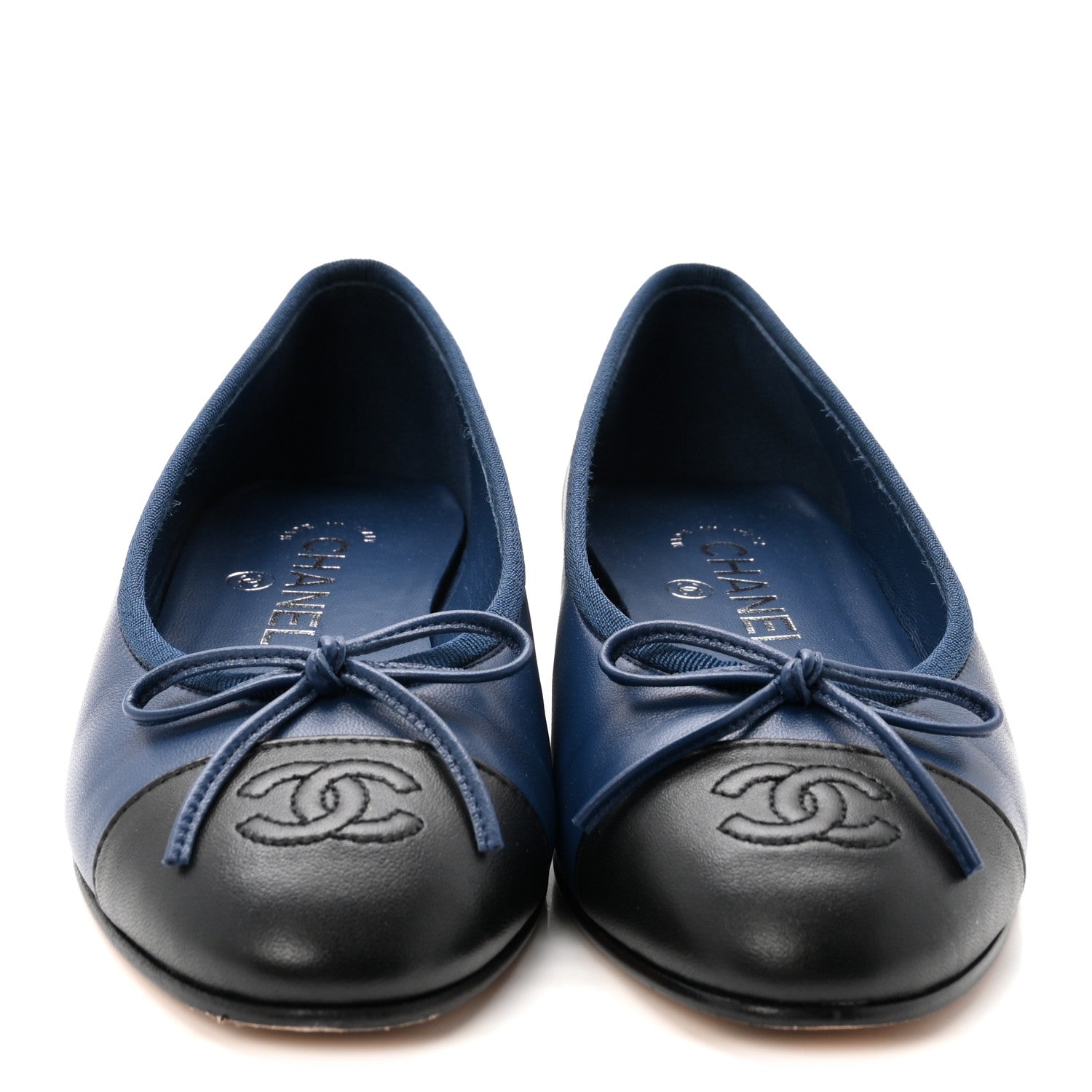 Chanel Lambskin Cap Toe CC Ballerina Flats 36 Dark Blue Black 3 of 10