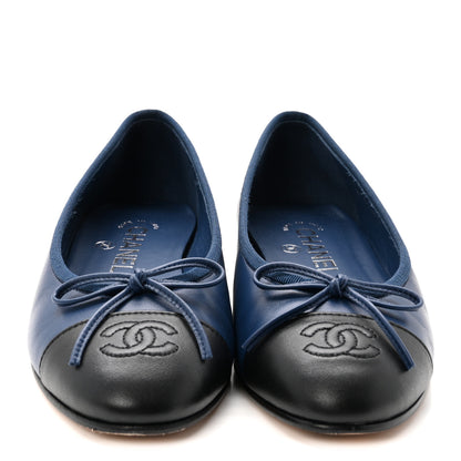 Chanel Lambskin Cap Toe CC Ballerina Flats 36 Dark Blue Black 3 of 10
