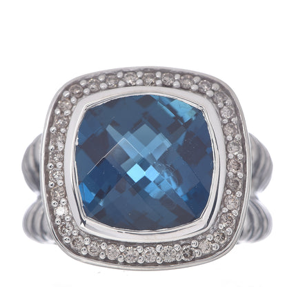 David Yurman Sterling Silver Diamond Hampton Blue Topaz 11mm Albion Ring 49 5 1 of 5