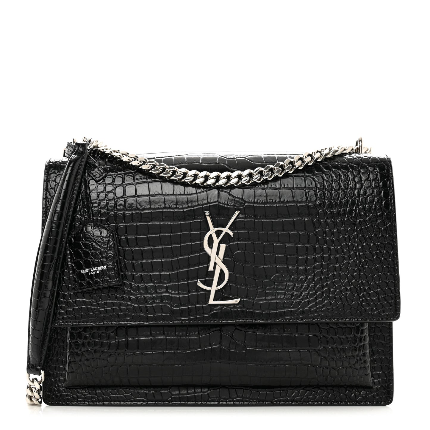 Calfskin Crocodile Embossed Large Monogram Sunset Black