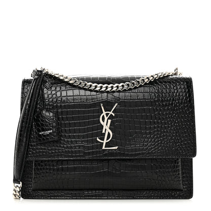 Saint Laurent Calfskin Crocodile Embossed Large Monogram Sunset Black 1 of 12