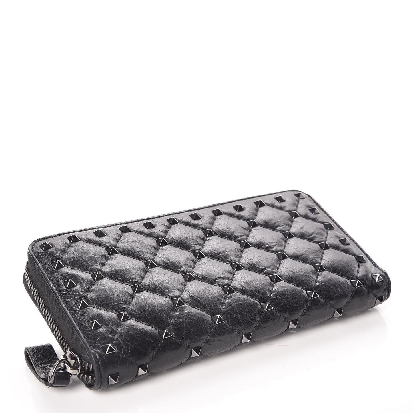 Craquele Nappa Rockstud Spike Zip Around Wallet Black