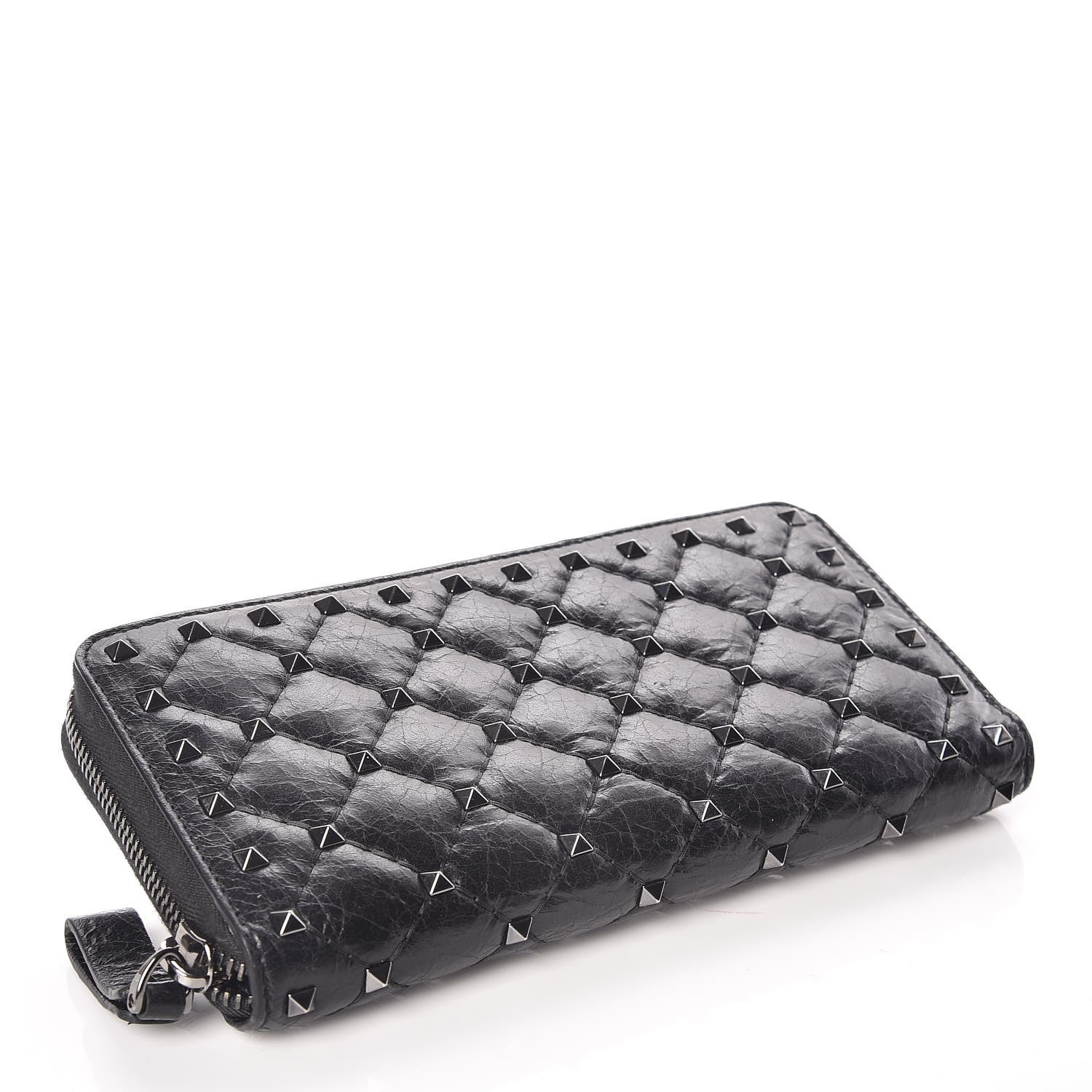 Valentino Garavani Craquele Nappa Rockstud Spike Zip Around Wallet Black 4 of 9